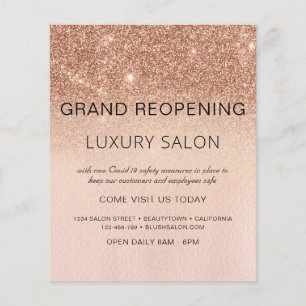 Flyer Gran Reapertura Salón de Lujo con Brillo Rose Gold