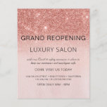 Flyer Gran Salón Rosa Purpurina de oro<br><div class="desc">Girly Rosa Gold - Rubor Pink Ombre Sparkle y Purpurina Grand ReOpening Glam Luxury Hair Salon, Beauty Store, Eyelashes, uñas, maquillaje, Microblading, Hair Stylist, Lash, Hair Stylist o Make Up Artist Business Flyer con personalizado añada su nombre de negocio y dirección de retorno. Este sencillo y elegante diseño personalizado es...</div>