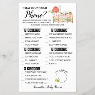 Flyer Granja ¿Qué hay en tu tarjeta de juego Baby Shower