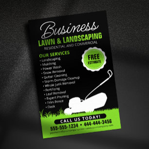 Flyer Green Black Lawn Landscaping Service Lawncare Mow