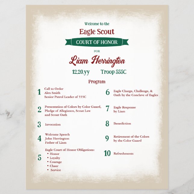 Flyer Green, Burgundy Eagle Court of Honor Program (Frente)