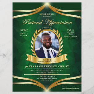 Flyer Green Gold Pastoral Apreciación Church Service