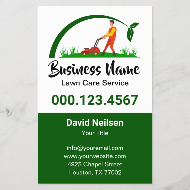 Flyer Green Grass Simple Lawn Care Mowing Landscaping (Frente)
