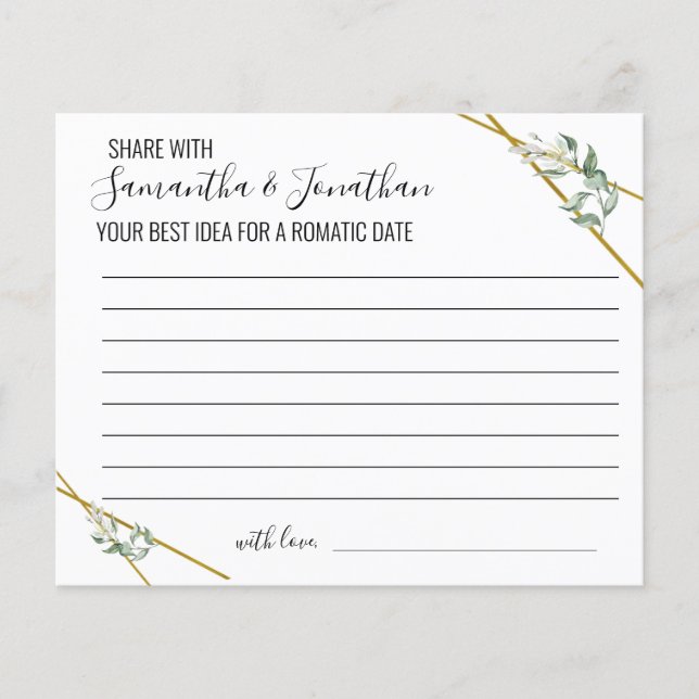 Flyer Green Share Date idea Shower Game Card (Frente)