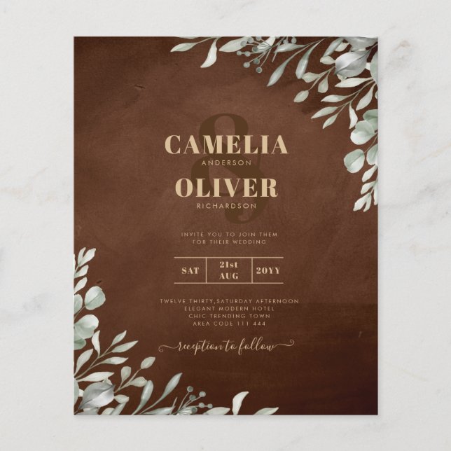 Flyer Greenery Brown Wedding Fall Winter (Frente)