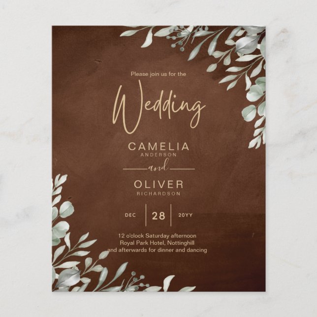 Flyer Greenery Brown Wedding Fall Winter (Frente)