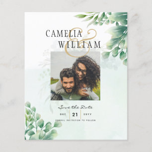 Flyer Greenery Gold Eucalyptus BODA QR CÓDIGO Moderno