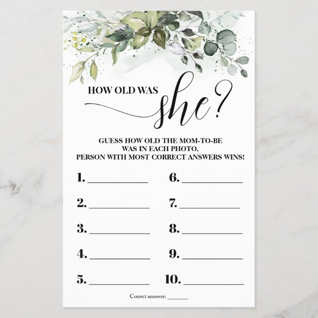 Flyer Greenery ¿Qué edad tenía la tarjeta de juego Baby  (Frente)