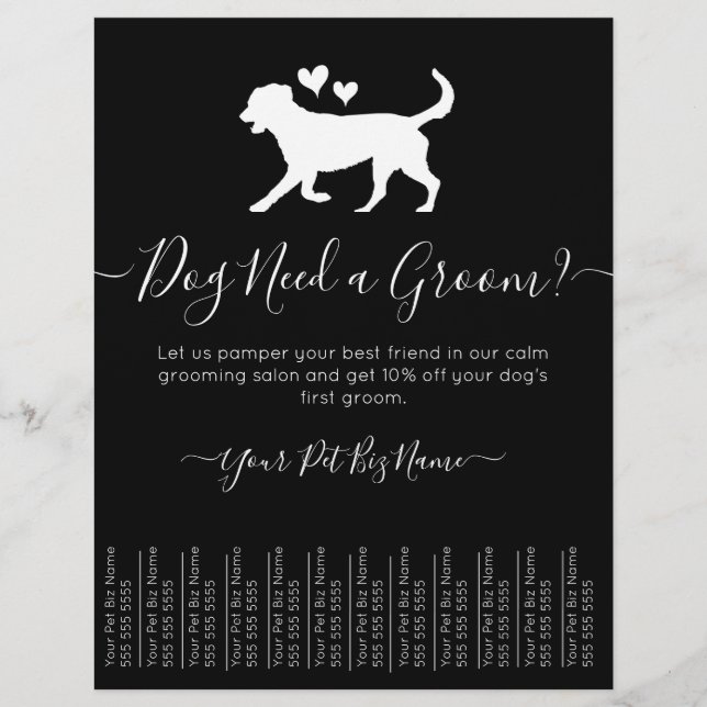 Flyer Grooming de perros blancos y negros de moda minima (Frente)