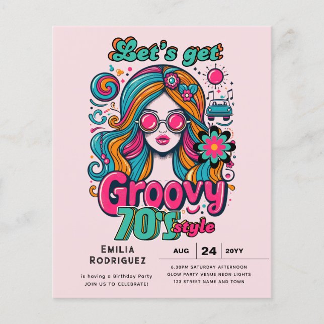 Flyer Groovy Boogie Retro Disco Fiesta de cumpleaños (Frente)