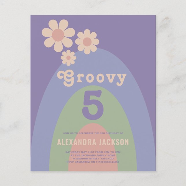 Flyer Groovy Retro Girls Birday Party Budget (Frente)