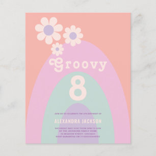 Flyer Groovy Retro Rainbow Floral Birday Party Presupues