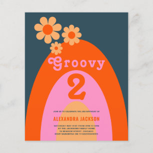 Flyer Groovy Two Retro Presupuesto Fiesta de Cumpleaños