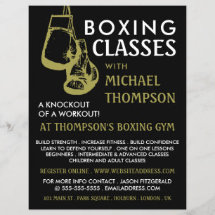 Flyer Guantes de boxeo Black & Gold, Anuncio de clase de
