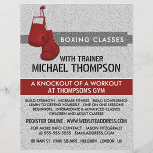 Flyer Guantes de boxeo de grano rojo, anuncio de clase d