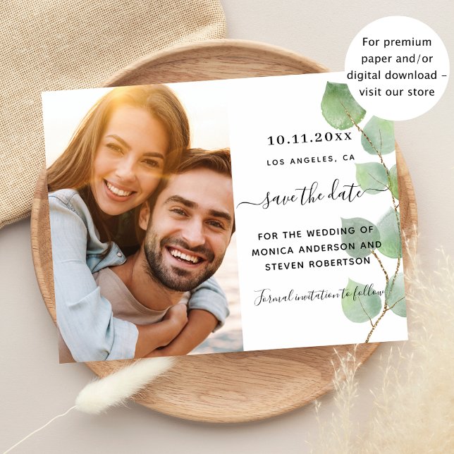 Flyer Guardar la fecha boda de fotos de eucalipto verde (Subido por el creador)