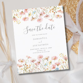 Flyer Guardar la fecha de boda con flores silvestres ros