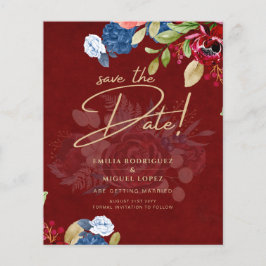 Flyer Guardar la fecha de boda floral rústico borgoña az