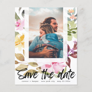 Flyer guardar la fecha Floral Frame budget QR Code Photo