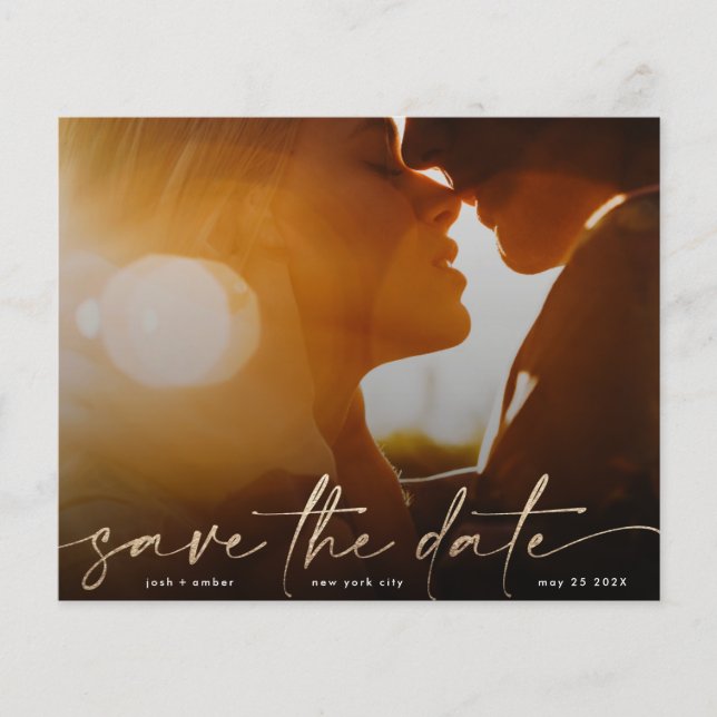 Flyer guardar la fecha Gold budget Modern Photo QR Code (Frente)