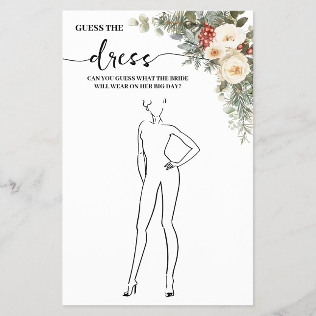 Flyer Guess the Dress Winter Bridal Shower Game Card (Frente)