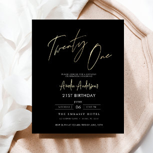 Flyer Guión de oro y negro 21 cumpleaños