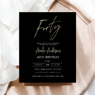 Flyer Guión de oro y negro de presupuesto 40 cumpleaños