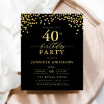 Flyer Guión de oro y negro de presupuesto 40 cumpleaños<br><div class="desc">¡Establezca el escenario para una elegante celebración con una invitación de cumpleaños con guión de oro y negro! Con su lujoso guión dorado sobre un elegante fondo negro, este diseño exuberante y sofisticado le da un encanto intemporal. Perfecto para los cumpleaños de un hito o cualquier evento elegante, combina sin...</div>