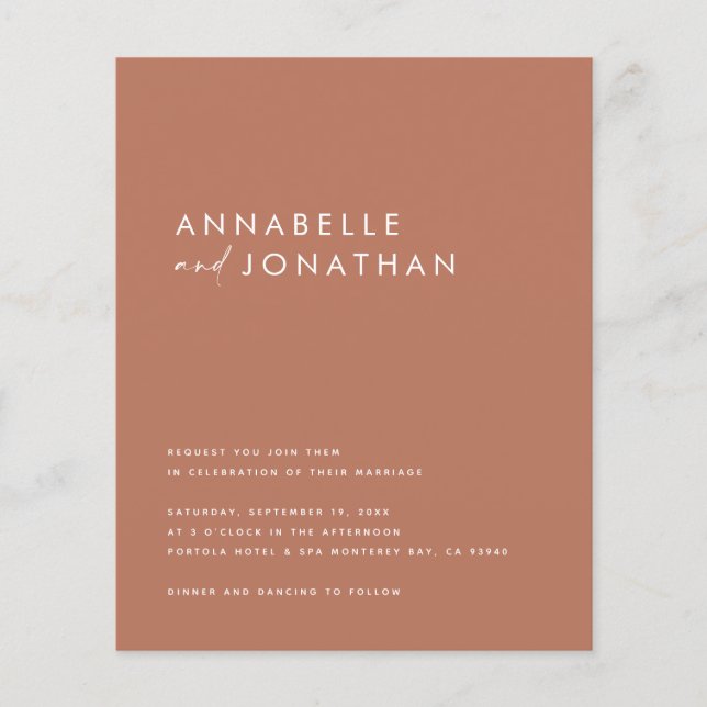 Flyer Guión moderno de terracota boda contemporáneo Invi (Frente)