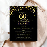 Flyer Guión Negro Presupuestado Y Dorado Sesenta Anivers<br><div class="desc">¡Establezca el escenario para una elegante celebración con una invitación de cumpleaños con guión de oro y negro! Con su lujoso guión dorado sobre un elegante fondo negro, este diseño exuberante y sofisticado le da un encanto intemporal. Perfecto para los cumpleaños de un hito o cualquier evento elegante, combina sin...</div>
