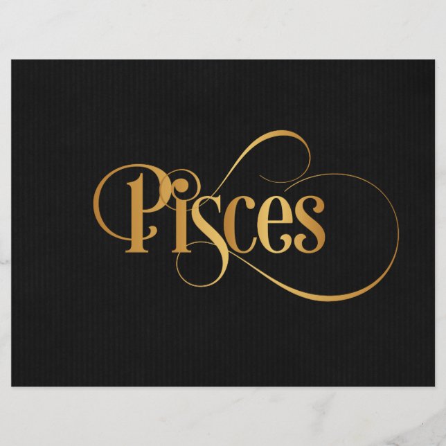 Flyer Guión rápido Rótulo de Zodiac Pisce Gold en negro (Frente)