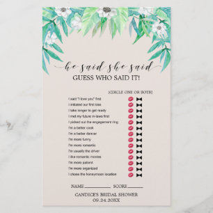 Flyer Guirnalda Botánica de Verdor Juego "Él dijo Ella d