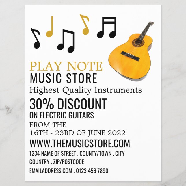 Flyer Guitar Notes, Musical Instrument Store (Frente)