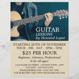 Flyer Guitarra Acústica, Guitarra Lecciones Publicitaria