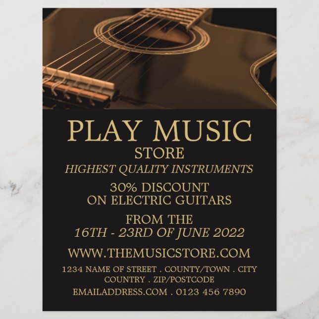 Flyer Guitarra negra, Musical Instruments Store (Frente)