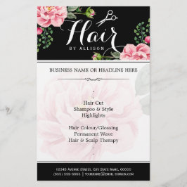 Flyer Hair Salon Hair Cut Black White Floral