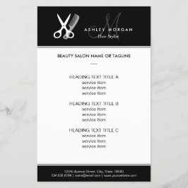 Flyer Hair Salon Hairstylist Monograma blanco simple neg