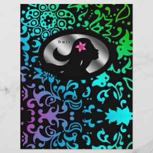 Flyer Hair Salon Mujer Silhouette Colorful Floral