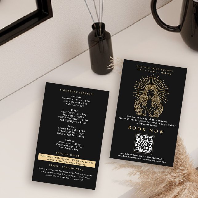 Flyer Hair Salon Nails Makeup Lashes Tarot Marketing QR (hair salon flyer qr code logo mystical tarot celestial beauty makeup nails lashes stylist beauty)