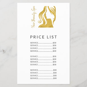 Flyer Hair Salon Simple Gold White Price List Services