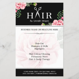 Flyer Hairstylist Hair Cut Typography Logo Classy Floral
