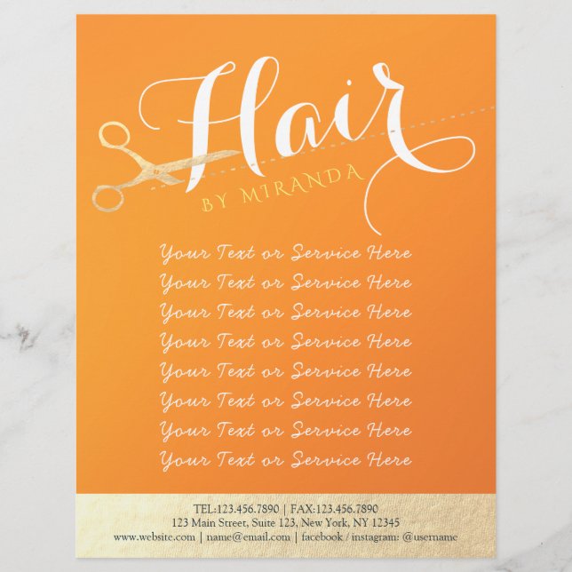 Flyer Hairstylist Makeup Salon Moda Naranja Tijeras de o (Frente)
