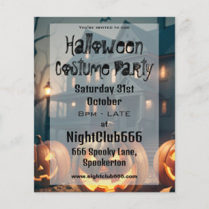 Flyer Halloween, casa de fantasía y fiesta de las calaba