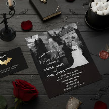 Halloween Mansión Pareja Boda Invitación de Octubr