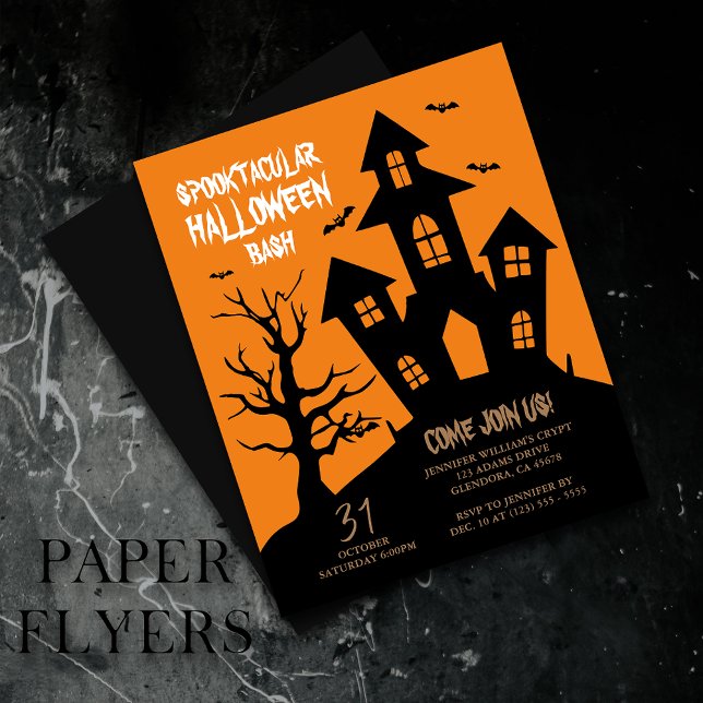 Flyer Halloween Party Spooktacular Haunge House (Elevate your upcoming event with this spooky and captivatingly designed Halloween invitation!)