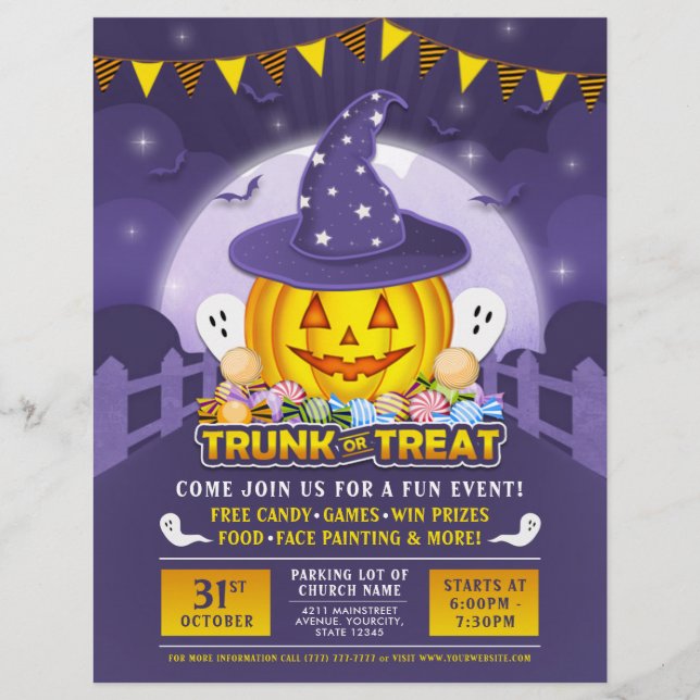 Flyer Halloween Trunk or Treat Cute Pumpkin Event (Frente)