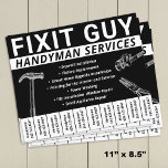 Flyer Handyman Carpentry Número de teléfono desgarrado<br><div class="desc">Carpintería de Handyman en blanco y negro Tear Off Phone Número de volante publicitario</div>