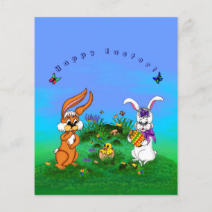 Flyer Happy Easter! Rabbit with Bunny and Chick