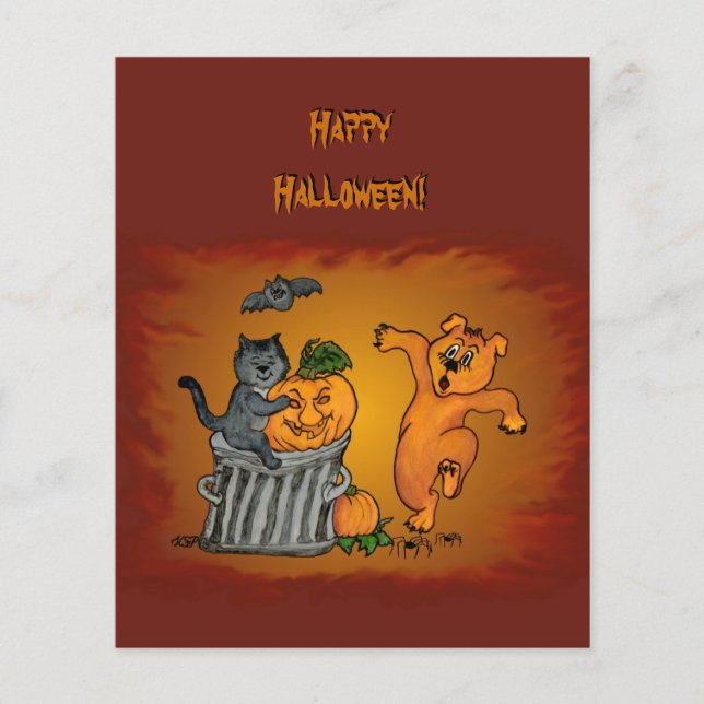 Flyer Happy Halloween! Cat Bat Dog and Spider (Frente)