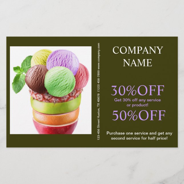 Flyer helado de postre retro sundae (Frente)